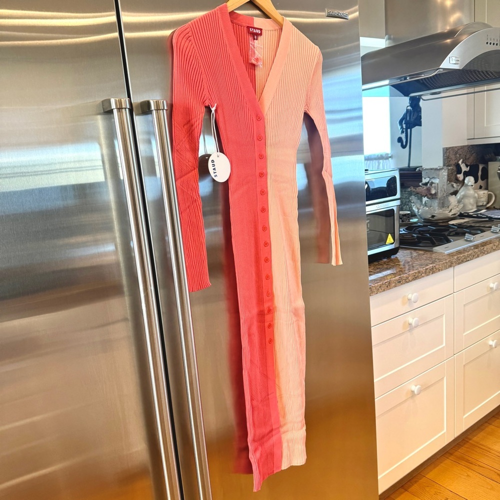 NWT Staud Shoko Sweater Dress in Bittersweet Peach Light Pink Blush Button Down - Picture 15 of 16